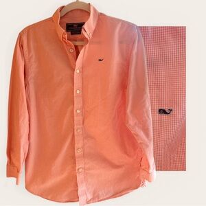 Vineyard Vines Teen Coral Gingham Button-Down Shirt